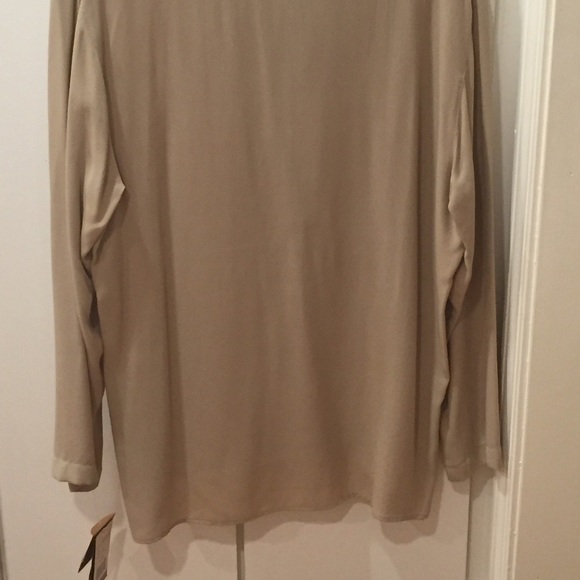 Finity Button Front Silk Blouse with Bead Trimmed Collar - L - Tan -EUC - Picture 3 of 4